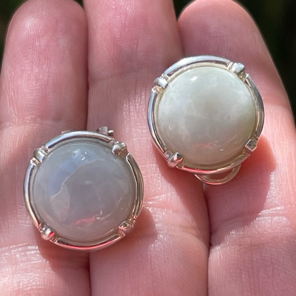 Natural jadeite jade solid sterling silver omega back earrings - Picture 11 of 12